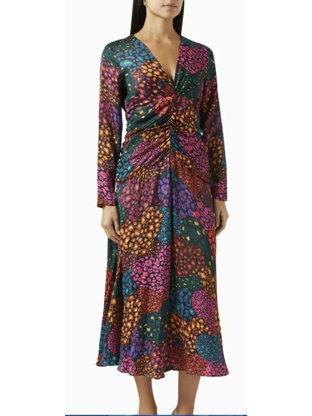 Farm Rio Rainbow Hearts Midi Ruched Colorful Dress Size XS NWT